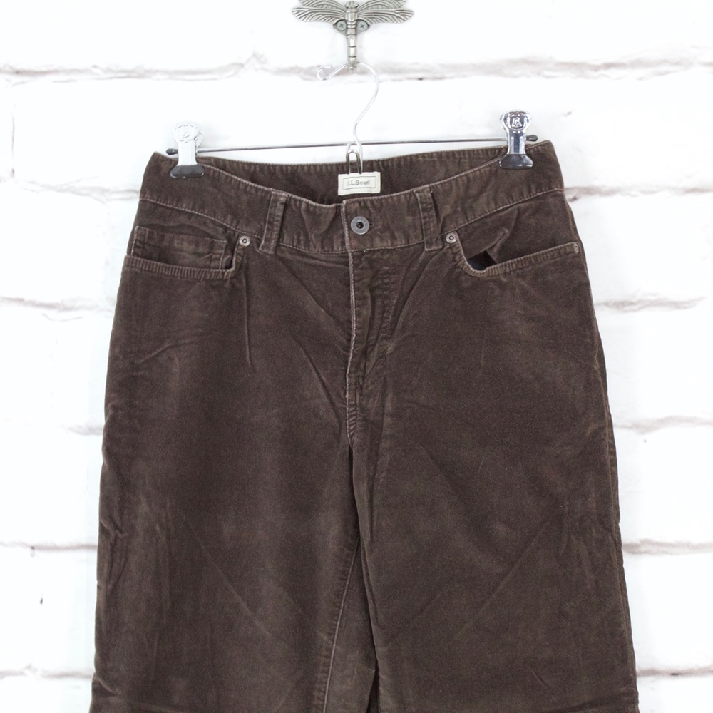 LL Bean Brown Velvet Cotton Blend Wide Leg Straight Pants Size 10 - Picture 2 of 8